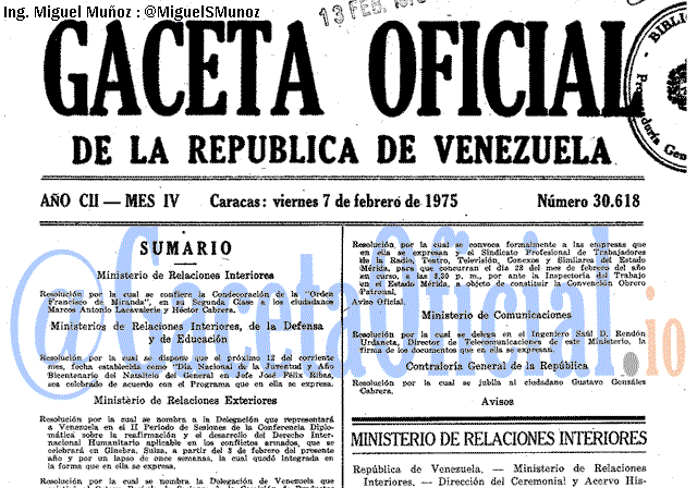Gaceta Oficial 30618 del 7 Febrero 1975