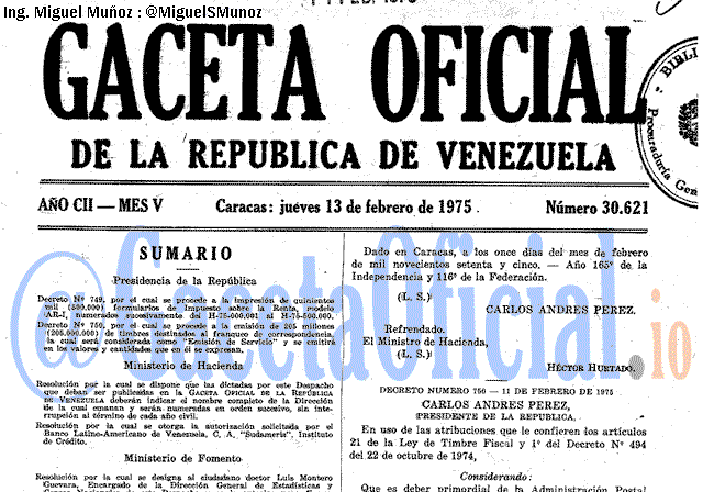 Gaceta Oficial 30621 del 13 Febrero 1975