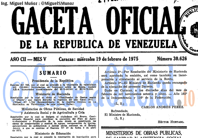 Gaceta Oficial 30626 del 19 Febrero 1975