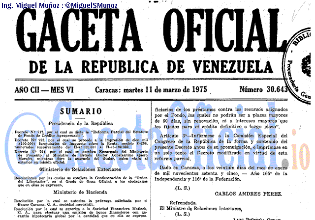 Gaceta Oficial 30643 del 11 Marzo 1975