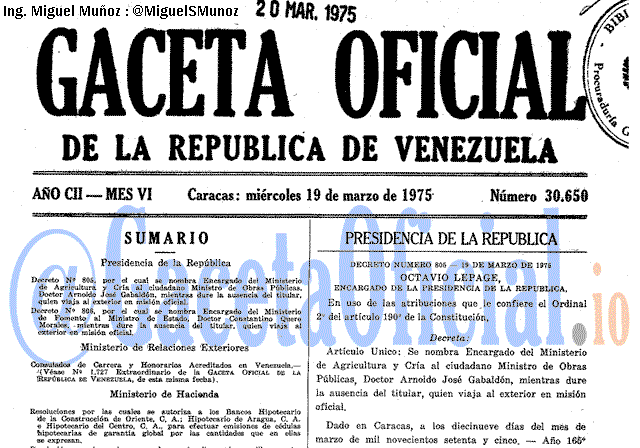 Gaceta Oficial 30650 del 19 Marzo 1975