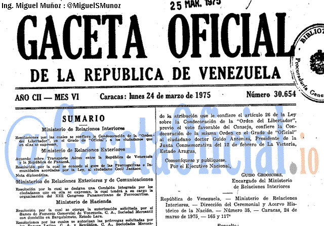 Gaceta Oficial 30654 del 24 Marzo 1975