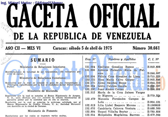 Gaceta Oficial 30661 del 5 Abril 1975