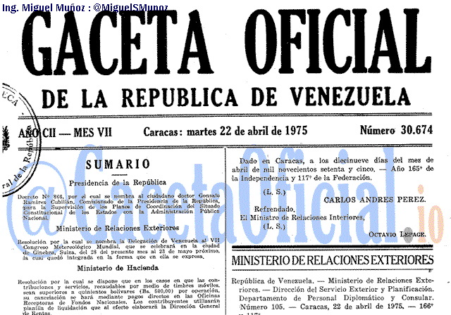 Gaceta Oficial 30674 del 22 Abril 1975
