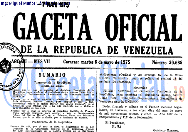 Gaceta Oficial 30685 del 6 Mayo 1975