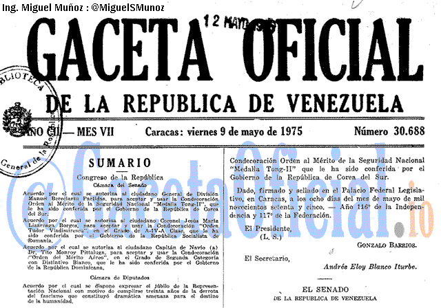 Gaceta Oficial 30688 del 9 Mayo 1975