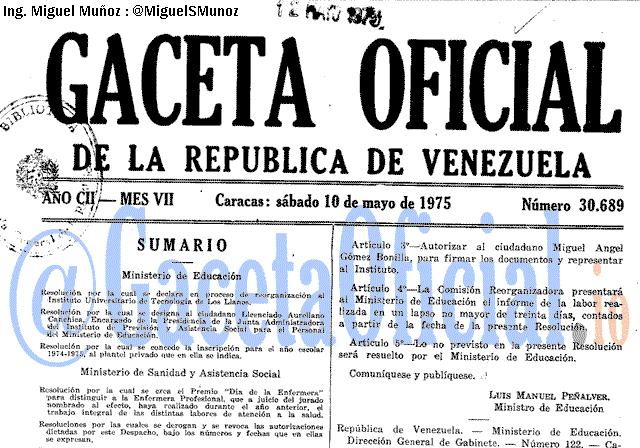 Gaceta Oficial 30689 del 10 Mayo 1975