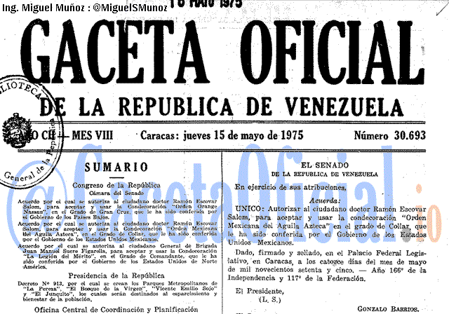 Gaceta Oficial 30693 del 15 Mayo 1975