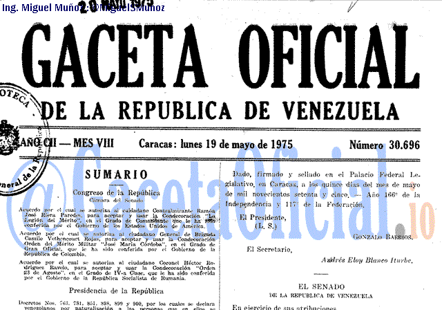 Gaceta Oficial 30696 del 19 Mayo 1975