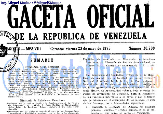 Gaceta Oficial 30700 del 23 Mayo 1975