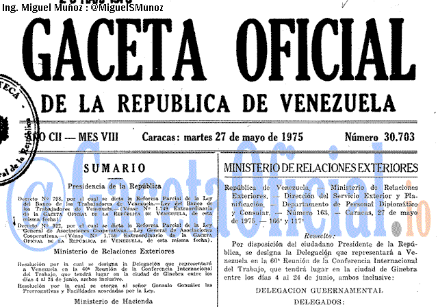 Gaceta Oficial 30703 del 27 Mayo 1975