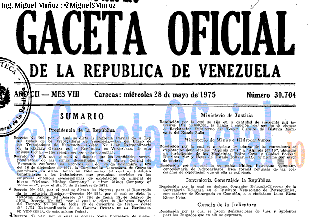 Gaceta Oficial 30704 del 28 Mayo 1975