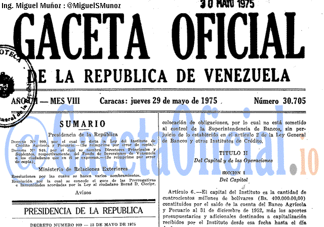 Gaceta Oficial 30705 del 29 Mayo 1975
