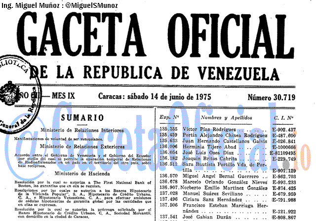 Gaceta Oficial 30719 del 14 Junio 1975