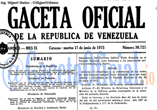 Gaceta Oficial 30721 del 17 Junio 1975