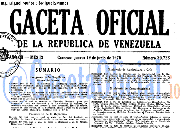 Gaceta Oficial 30723 del 19 Junio 1975