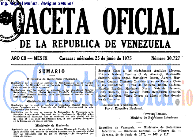 Gaceta Oficial 30727 del 25 Junio 1975