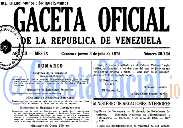 Gaceta Oficial 30734 del 3 Julio 1975