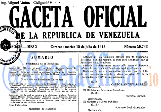 Gaceta Oficial 30743 del 15 Julio 1975