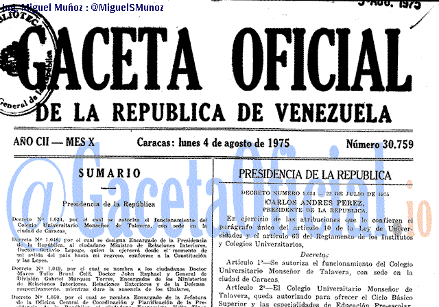 Gaceta Oficial 30759 del 4 Agosto 1975