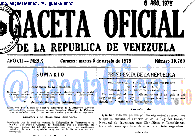 Gaceta Oficial 30760 del 5 Agosto 1975