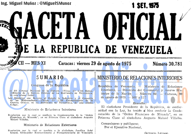 Gaceta Oficial 30781 del 29 Agosto 1975