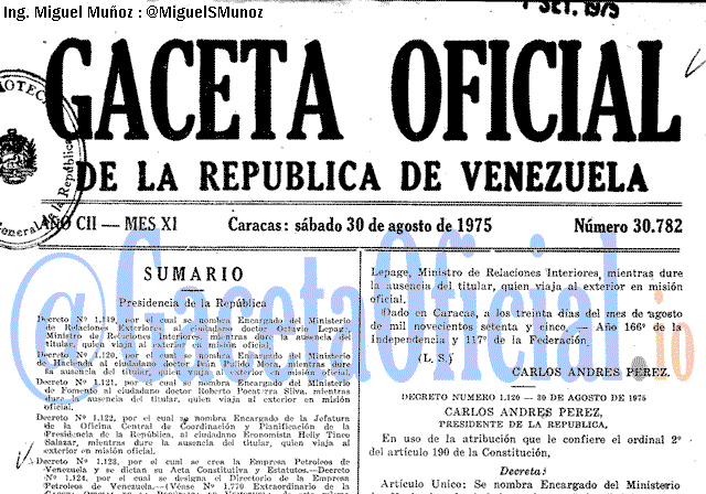 Gaceta Oficial 30782 del 30 Agosto 1975