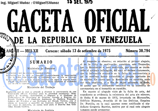 Gaceta Oficial 30794 del 13 Septiembre 1975