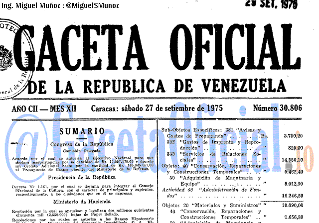 Gaceta Oficial 30806 del 27 Septiembre 1975