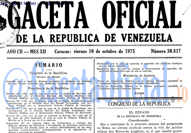 Gaceta Oficial 30817 del 10 Octubre 1975
