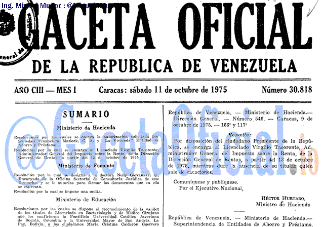 Gaceta Oficial 30818 del 11 Octubre 1975