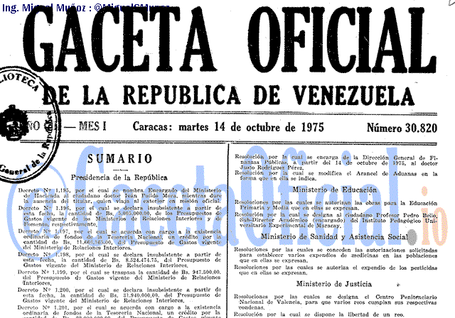 Gaceta Oficial 30820 del 14 Octubre 1975