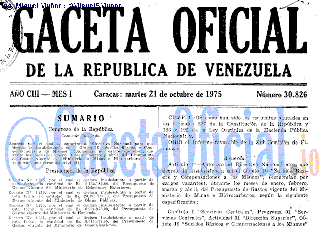 Gaceta Oficial 30826 del 21 Octubre 1975