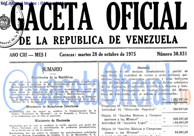 Gaceta Oficial 30831 del 28 Octubre 1975