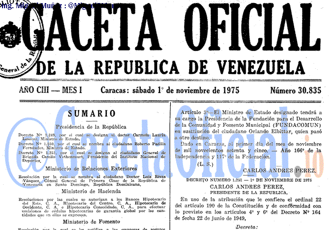 Gaceta Oficial 30835 del 1 Noviembre 1975