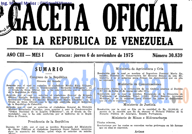 Gaceta Oficial 30839 del 6 Noviembre 1975