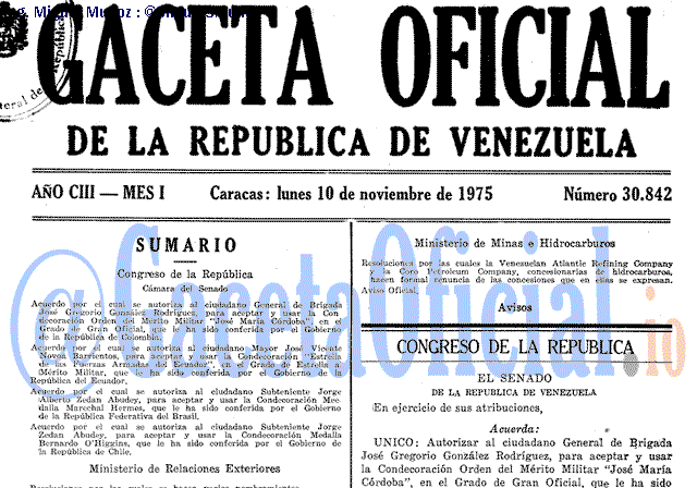 Gaceta Oficial 30842 del 10 Noviembre 1975