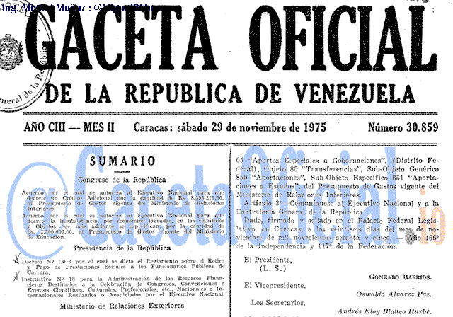 Gaceta Oficial 30859 del 29 Noviembre 1975