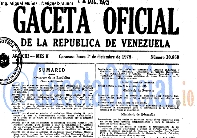 Gaceta Oficial 30860 del 1 Diciembre 1975