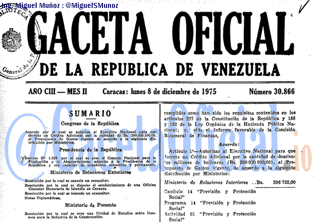 Gaceta Oficial 30866 del 8 Diciembre 1975