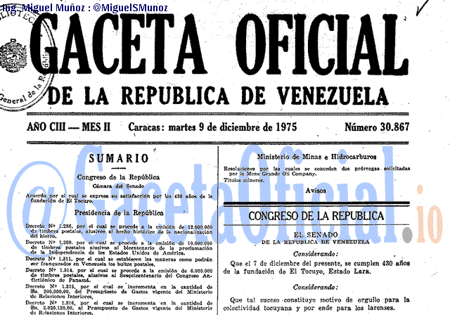 Gaceta Oficial 30867 del 9 Diciembre 1975