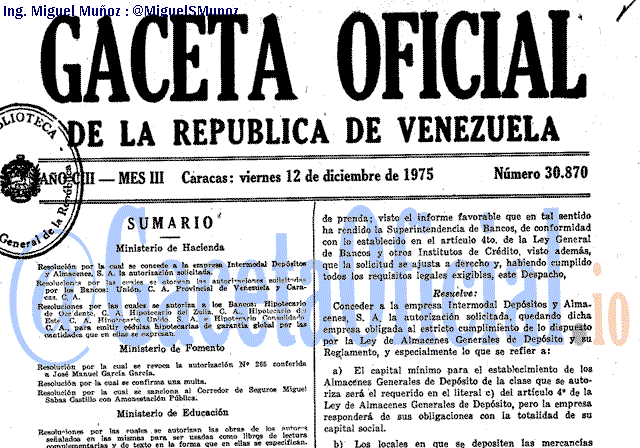 Gaceta Oficial 30870 del 12 Diciembre 1975