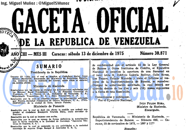 Gaceta Oficial 30871 del 13 Diciembre 1975