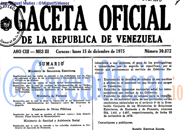 Gaceta Oficial 30872 del 15 Diciembre 1975