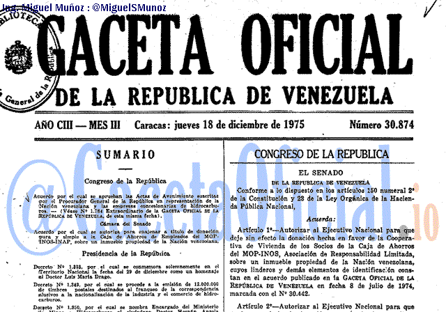 Gaceta Oficial 30874 del 18 Diciembre 1975