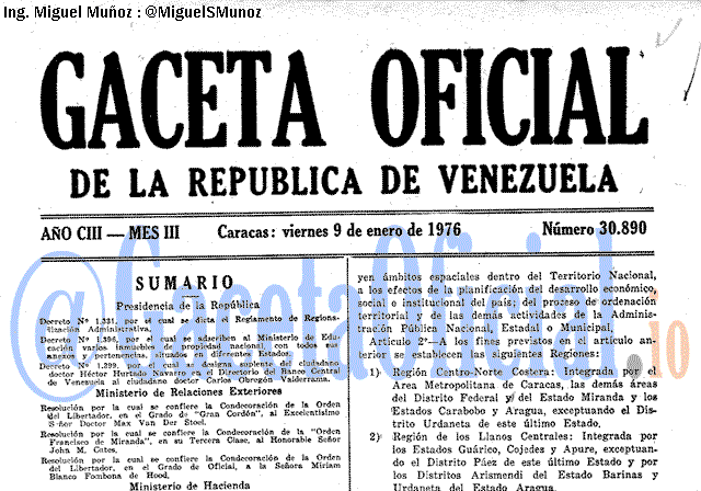 Gaceta Oficial 30890 del 9 Enero 1976