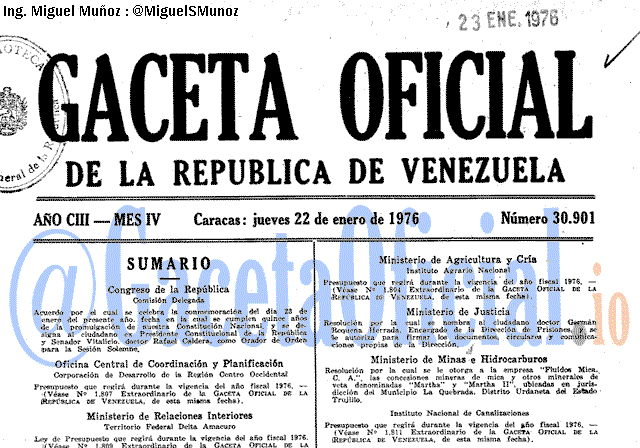 Gaceta Oficial 30901 del 22 Enero 1976