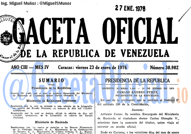 Gaceta Oficial 30902 del 23 Enero 1976