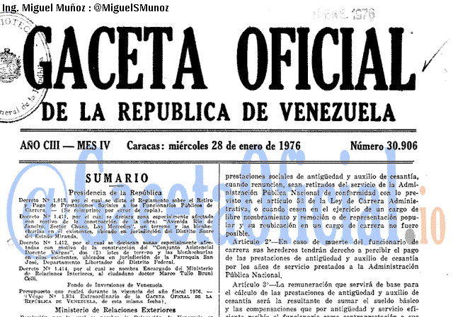 Gaceta Oficial 30906 del 28 Enero 1976