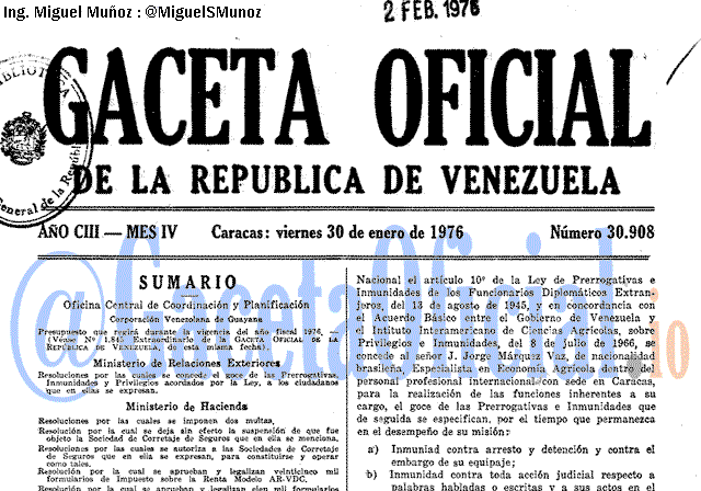 Gaceta Oficial 30908 del 30 Enero 1976